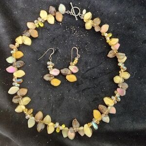 Vintage 80's Handmade Glass Beads Necklace Earrings Set